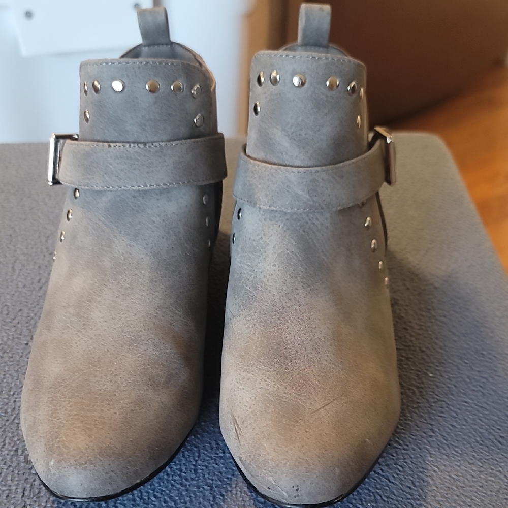 Gray Studded Ankle Boots